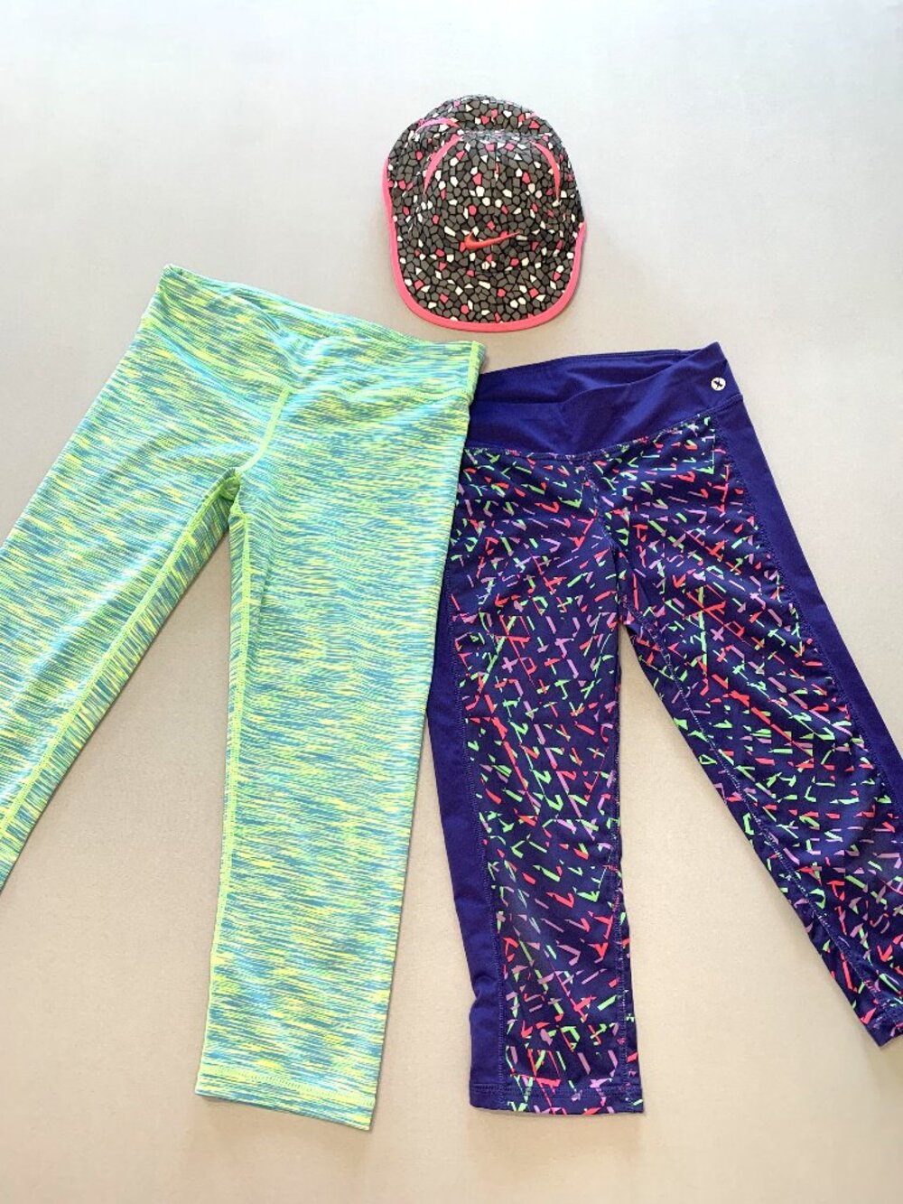 3 Piece Active Kids Crop Leggings and Nike Quick Dri Hat Bundle. Size 10/12